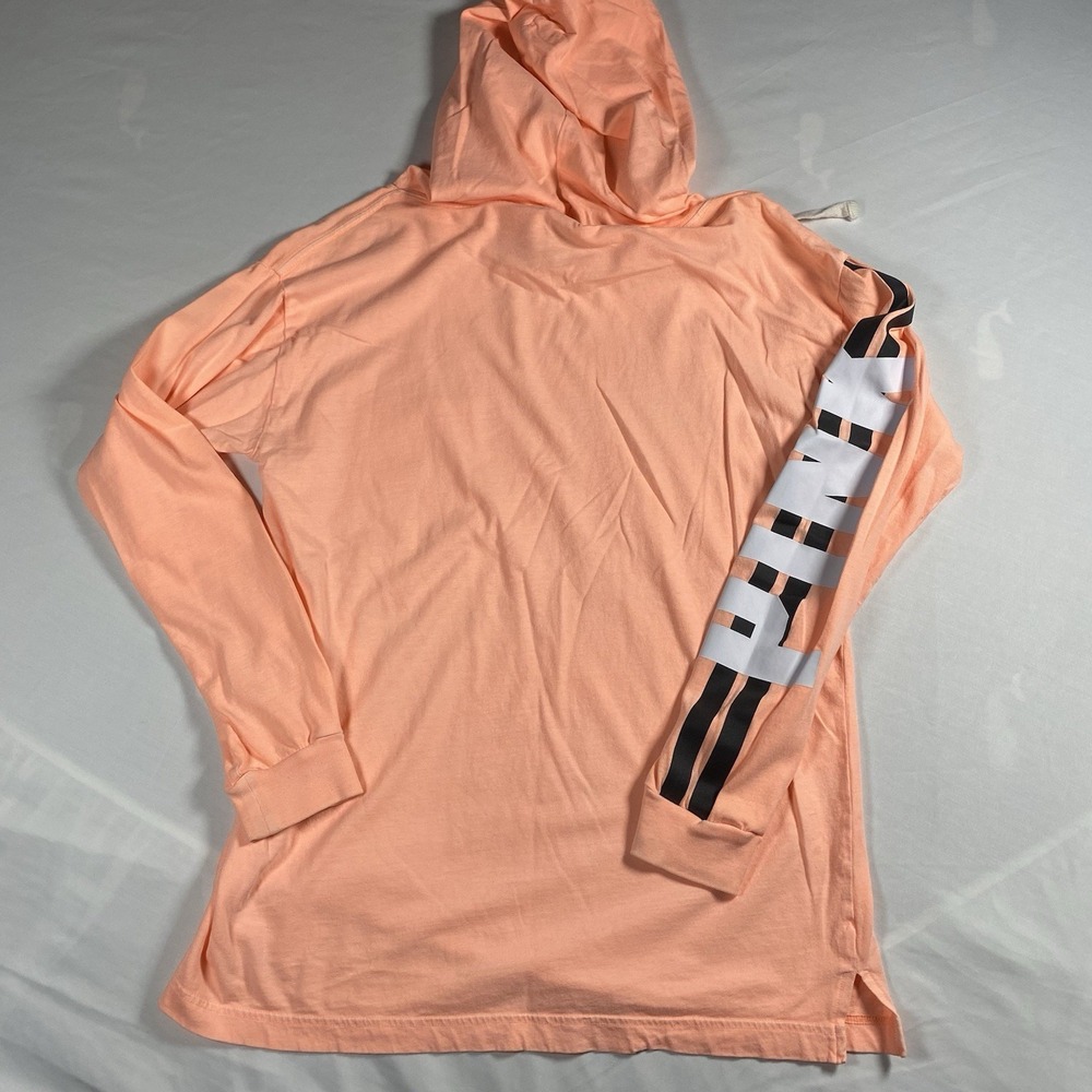 Victoria's Secret Pink Campus Long Sleeve Hoodie Tee Paradise Peach XS RARE - Picture 2 of 8